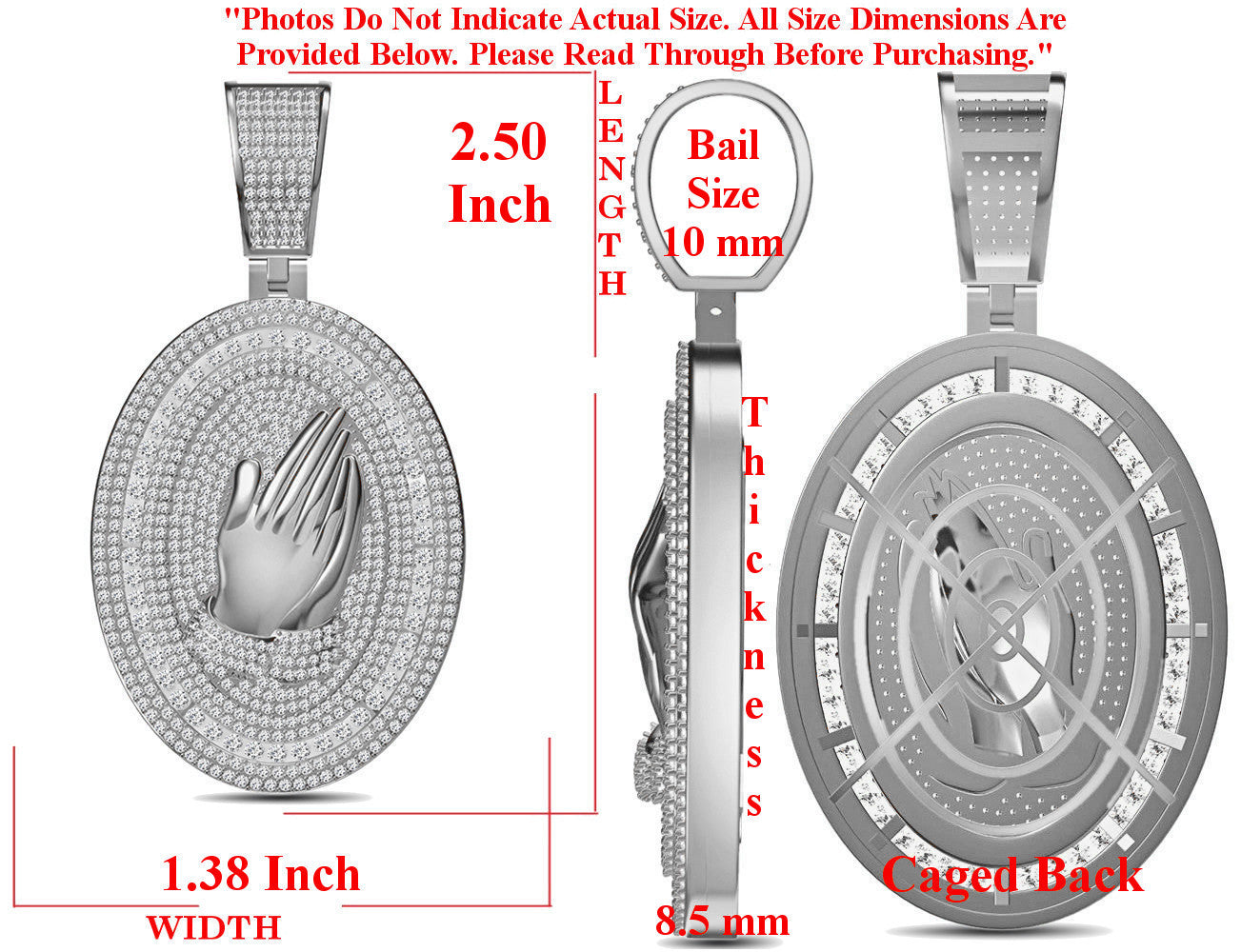 Real Genuine 5.50 Cwt. Authentic VVS/1 Natural Moissanite Diamond 35+ Grams Praying Hands 10K Gold Finish Religious Pendant Charm Medallion