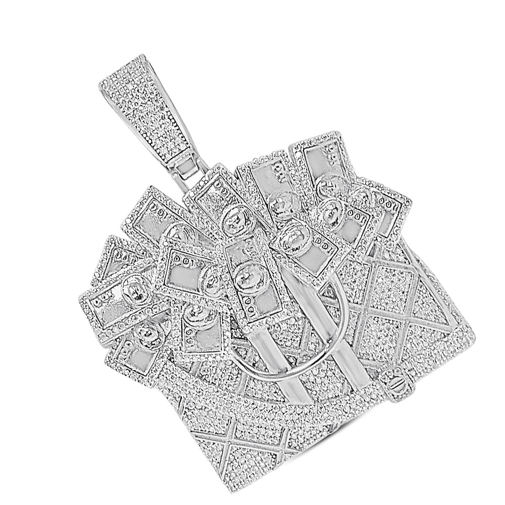 39+ Grams 5.75 Cwt. G.R.A Certified VVS/D Moissanite Diamond Hand Made Wallet Full Of Money Cash Dollars Rich 14K Gold Finish Pendant Charm