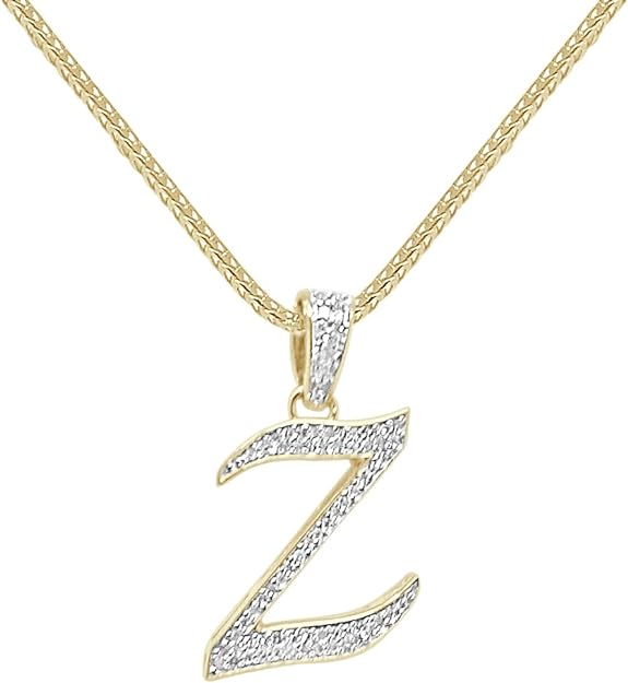 100% Real 10k Yellow Gold Genuine Diamond Cursive Initial Letter Mini Pendent Alphabet Charm + Free Chain Necklace