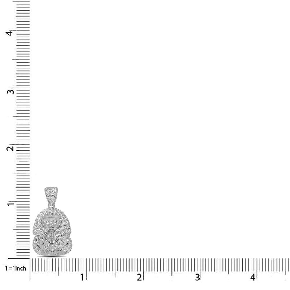 Mini Small 1.25'' Genuine Authentic Italian Sterling Silver Simulated Diamond Egyptian King Tut Pharaoh Charm Pendant Chain Neckless Set