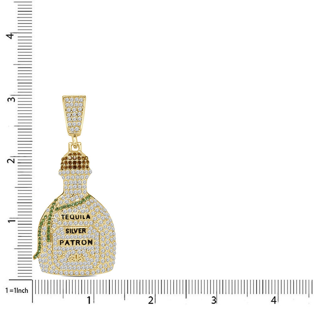 Big 3'' 34 + Grams 14K Gold Finish Simulated Diamond Tequila Patron Bottle Custom Pendant Charm Rope Chain Neckless Set