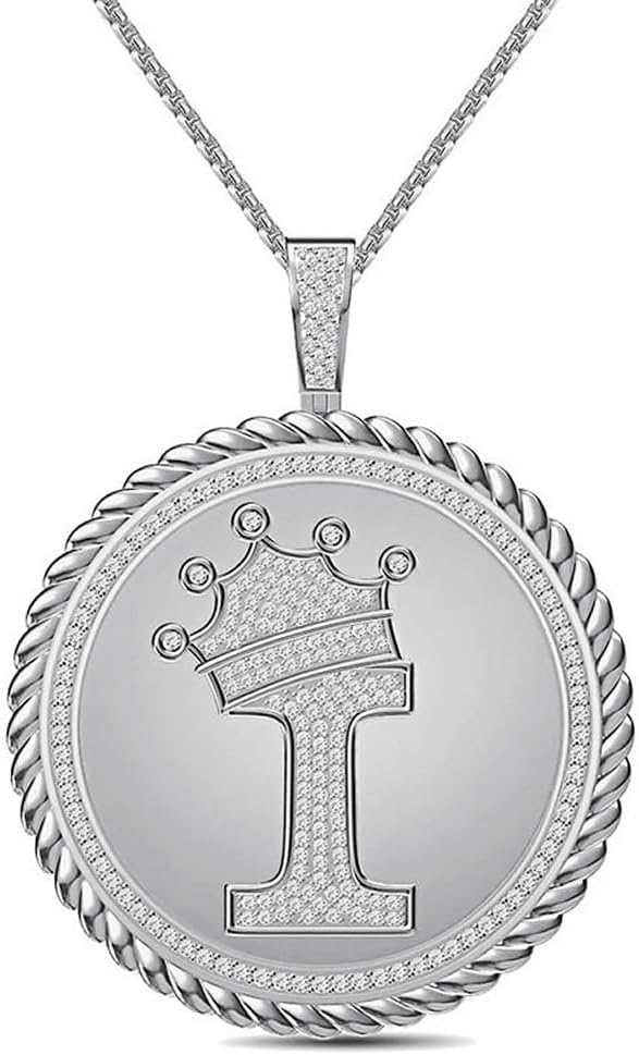 Real Genuine Authentic 1.75 Cwt. MOISSANITE Diamond 32+ Grams Crown Initial Alphabet Letter Pendant Medallion 10K White Gold On Charm +Chain