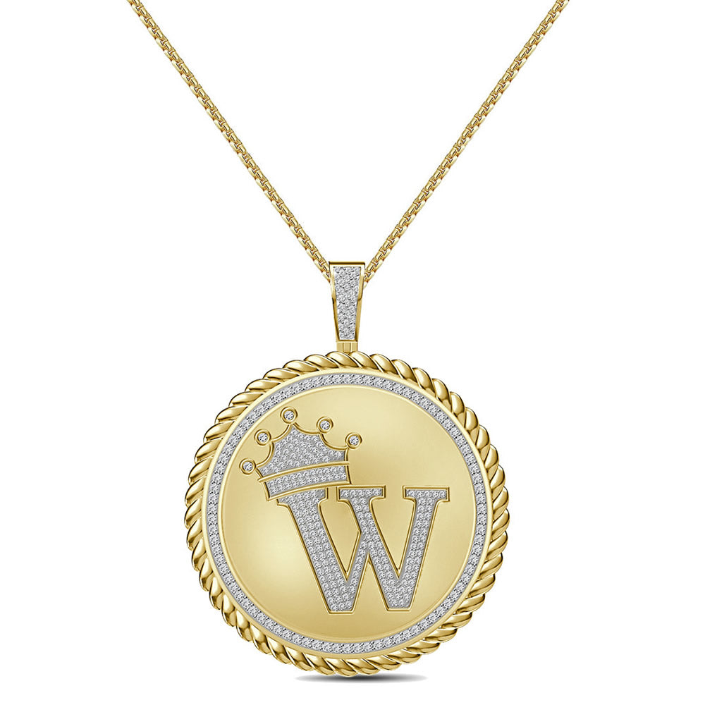 Real Genuine Authentic 1.75 Cwt. VVS1 MOISSANITE Diamond 32+ Grams Crown Initial Alphabet Letter Pendant Medallion 10K Gold On Charm + Chain