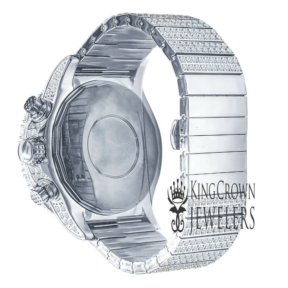 Mens Solid Stainless Steel 14K Gold Finish Jojino Joe Rodeo Simulated Diamonds Watch 48mm