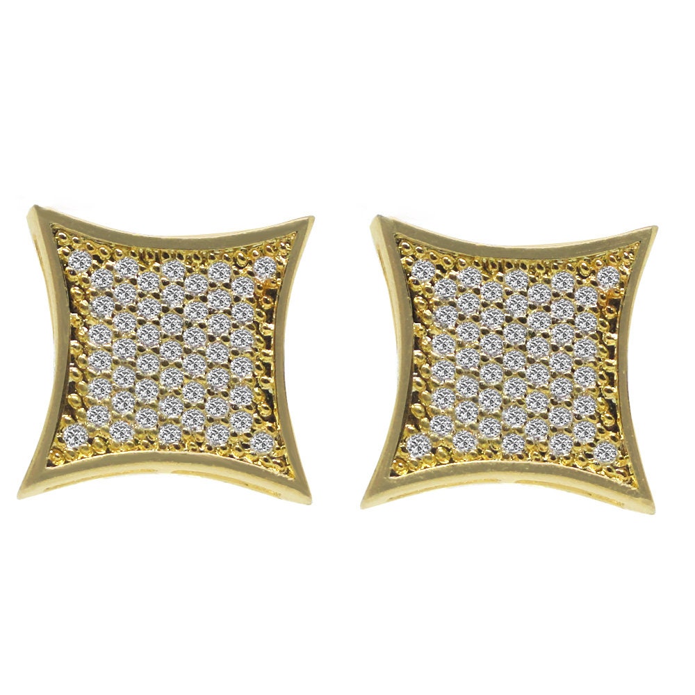 New Kite Square 12 mm Screw Back 10k Yellow Gold Finish Unisex Stud Earrings