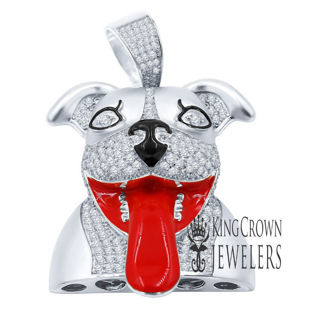 Mens Real Sterling Silver 14K Gold Finish SnapchatDog Pendant Simulated Diamonds Custom Charm