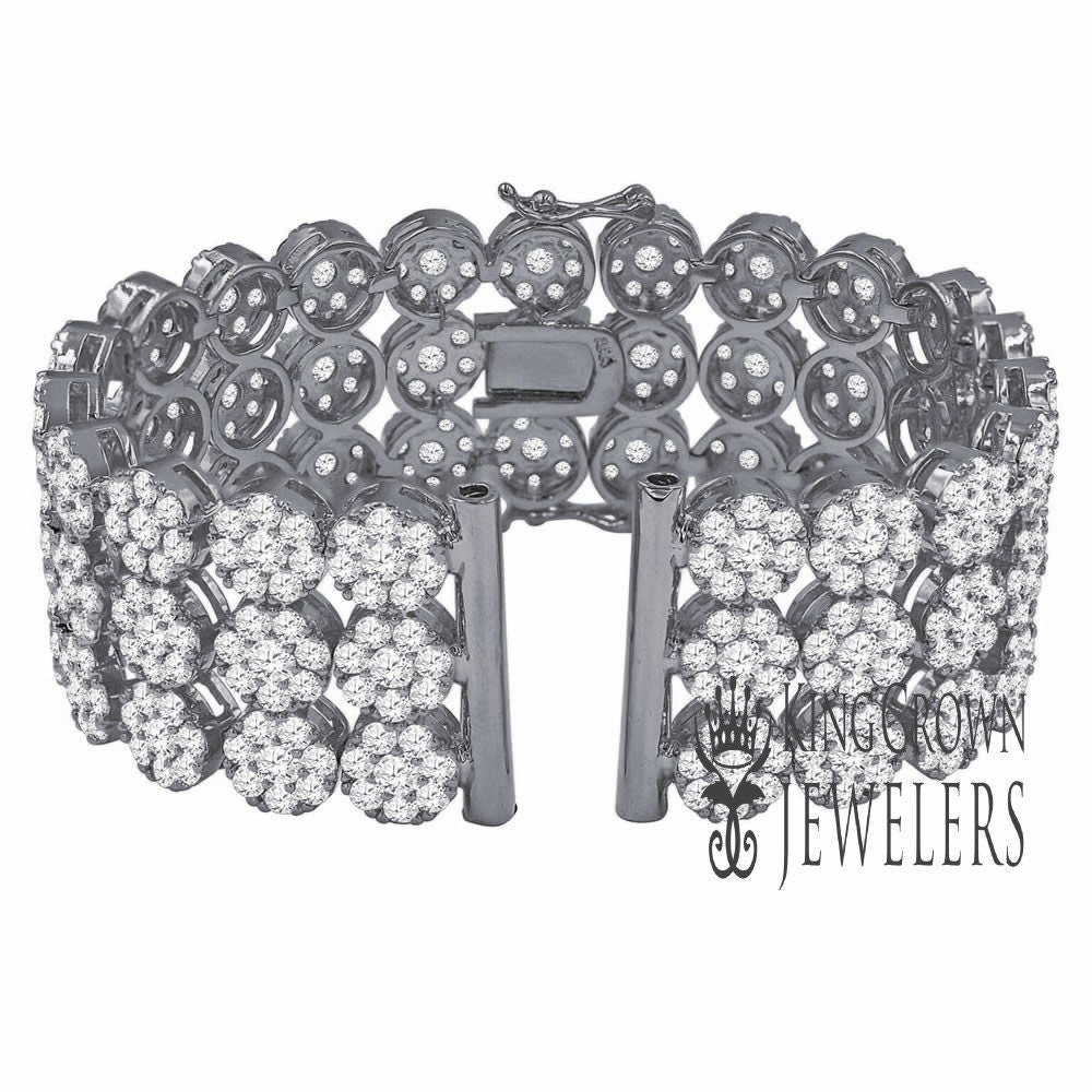 Mens 14K Gold Finish Simulated Diamond Flower Cluster Replacement Watch Band Bracelet 24mm