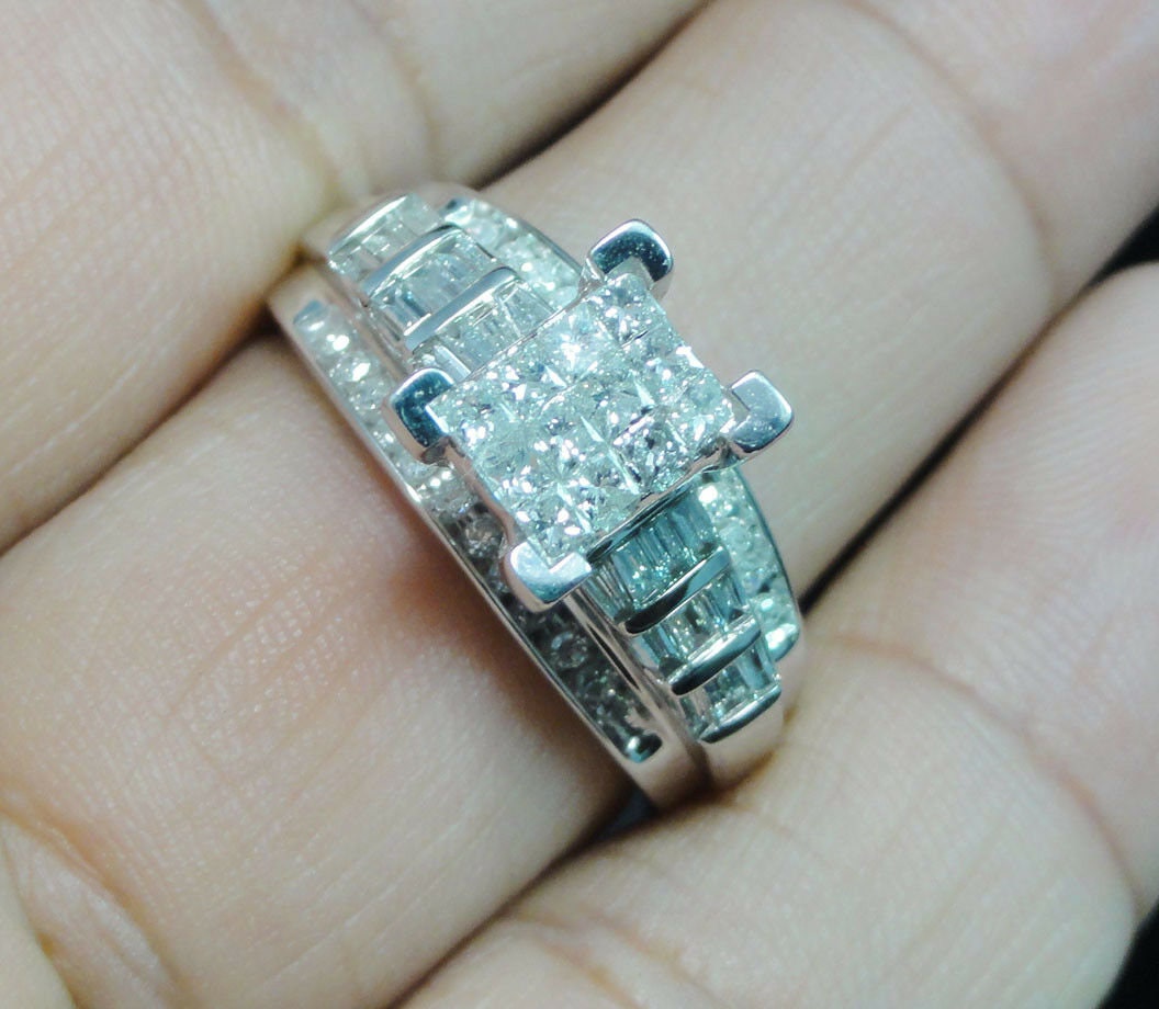 Ladies 10k White Gold Real Natural .90Ct Diamond Engagement Anniversary Ring New
