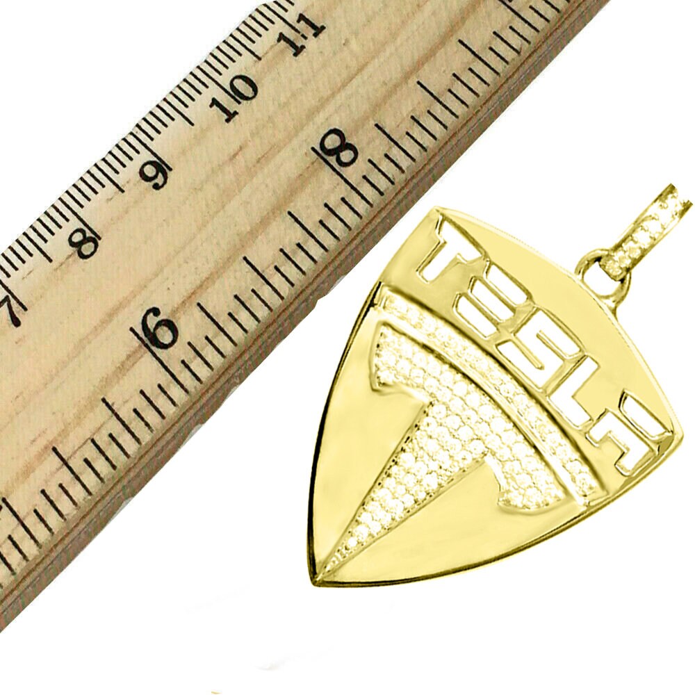 New 10k Yellow Gold Tone Men's Real Sterling Silver Car Logo Custom Charm Pendant 2.25"