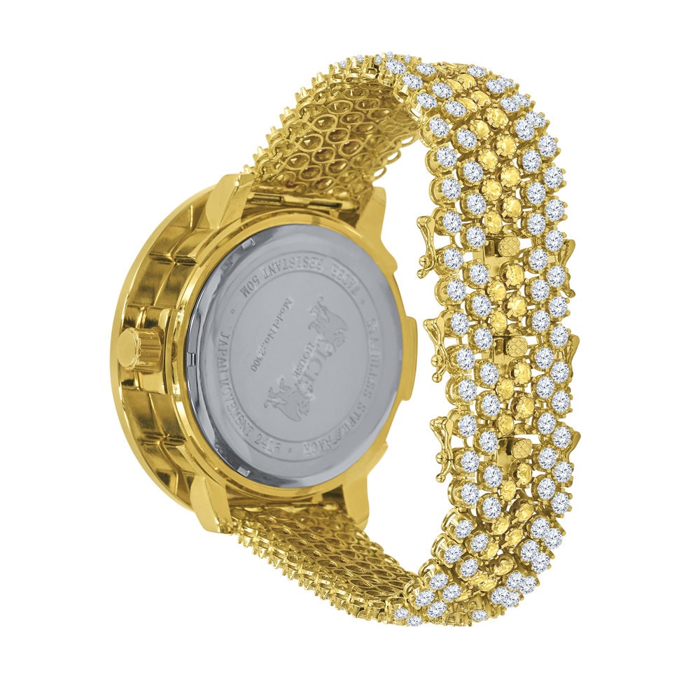 Big Bold Mens Genuine Diamond Dial Canary Face Gold Finish Iced Out Custom Watch W/Date Function