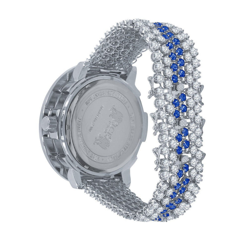 Mens Diamond Dial Watch Green Solitaire Jo Rodeo Khronos Roman Numeral Face White Gold Finish W/Date