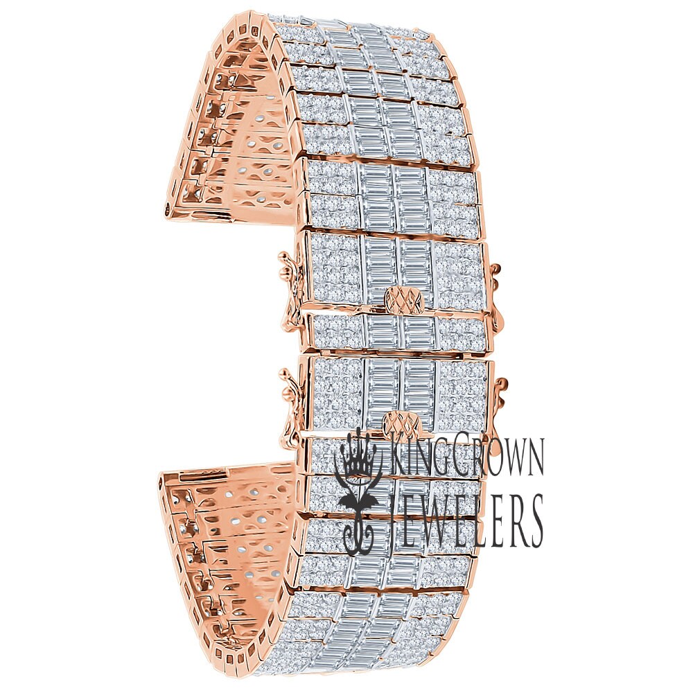 High Quality Baguette Simulated Diamond 14K Gold Finish Adjustable Size Watch Band Replacement Bracelet 24mm