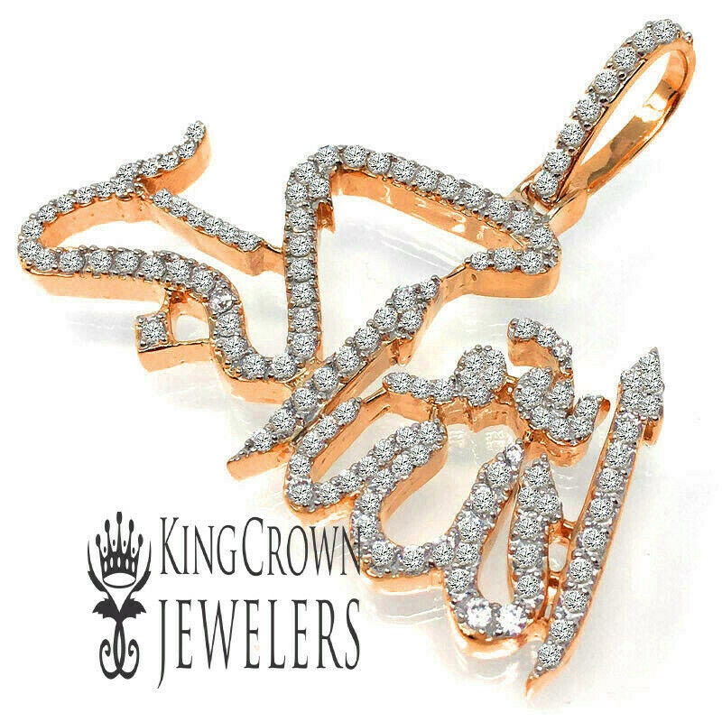 14K Rose Gold On Real Sterling Silver Allahu Akbar Muslim Pendant Simulated Diamond Islamic Arabic Charm