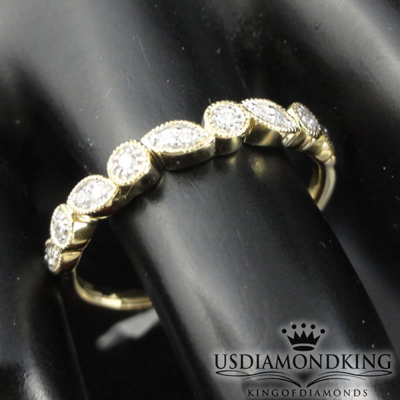 10K Yellow Gold Diamond Anniversary Ring Ladies Migraine Wedding Band 0.10Ct New