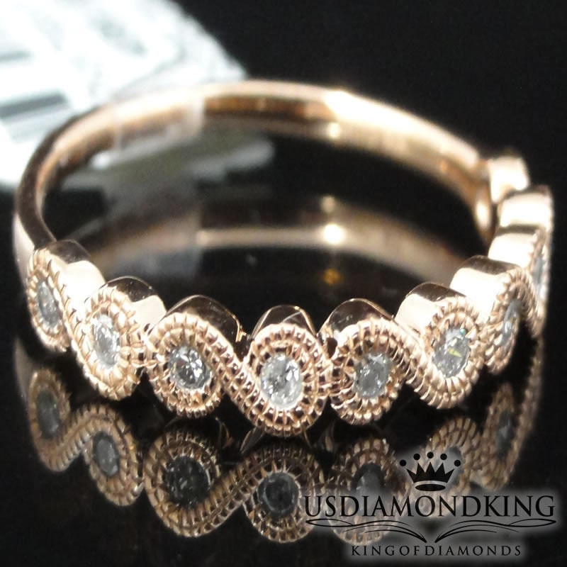 10K Rose Gold Diamond Anniversary Ring Ladies Milgrain Wedding Band 0.10Ct New