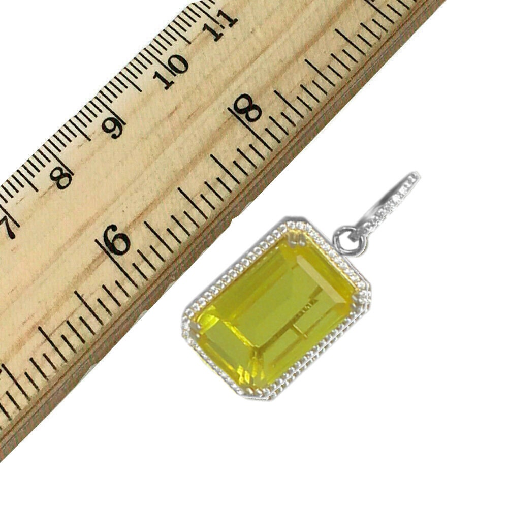 Simulated Citrine Canary 14k White Gold Finish Rectangle Charm Chain Necklace