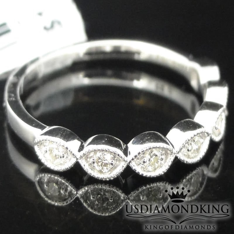 10K White Gold Diamond Anniversary Ring Ladies Milgrain Wedding Band 0.10 Ct New