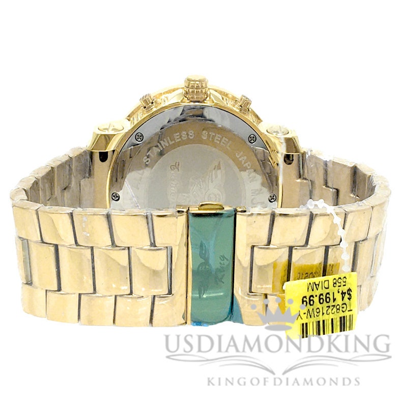 Men's Solid Stainless Steel Tarnish Free 4 Ctw Genuine Diamond Silver Tone Watch