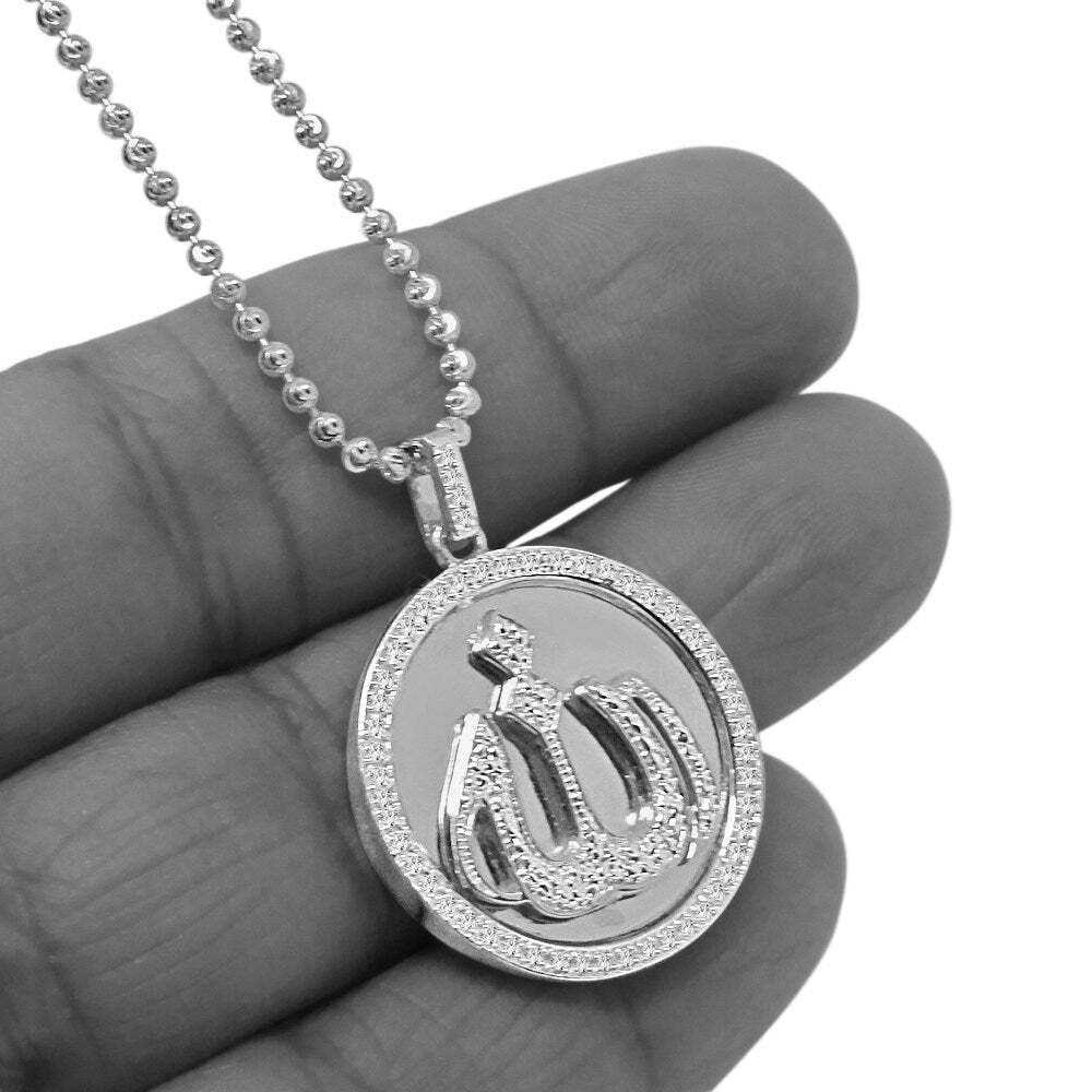 Real Genuine Authentic Diamond Mini Allah God Muslim Islamic Arabic Religious Pendant 10K Gold On Unisex Charm Chain Set Mini Small 1.25''