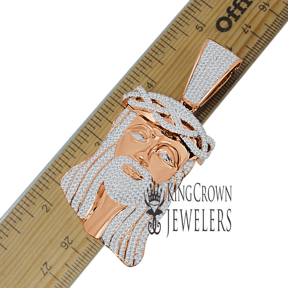 Mens 10K Rose Gold Over Real Sterling Silver Jesus Face Piece Pendent Charm Big 2.85''