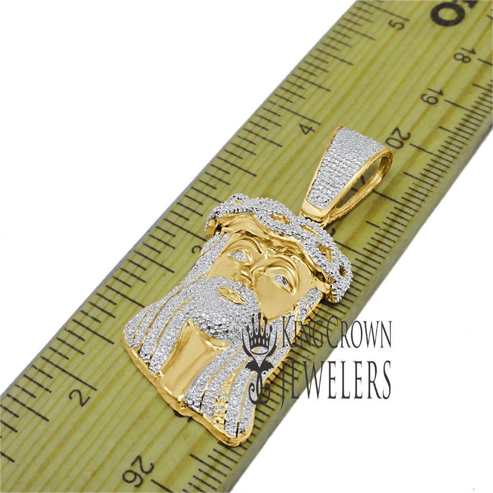 Genuine Diamond 10K Yellow Gold Finish Mini Jesus 1.80" Unisex Charm Pendant Chain Set