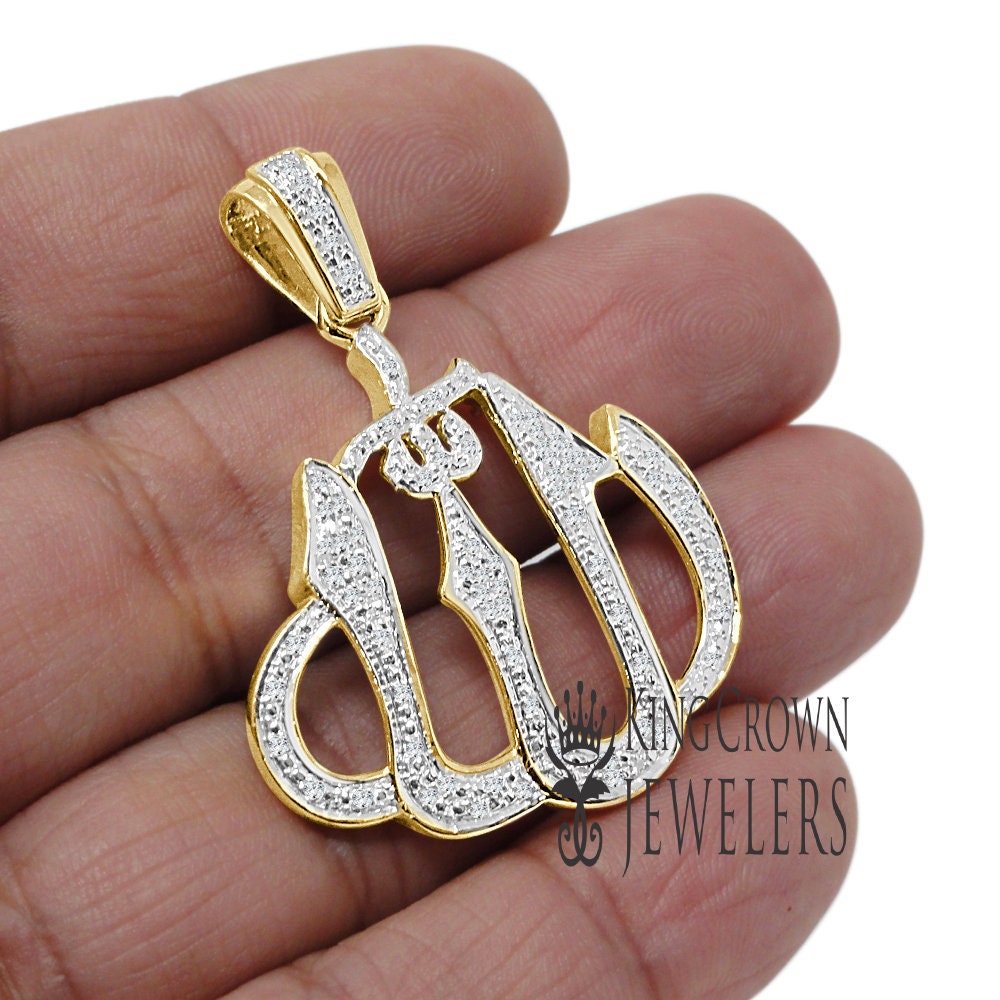 Unisex Real Genuine Diamond 10K Gold Over Allah God Muslim Islamic Arabic Pendant Religious Charm