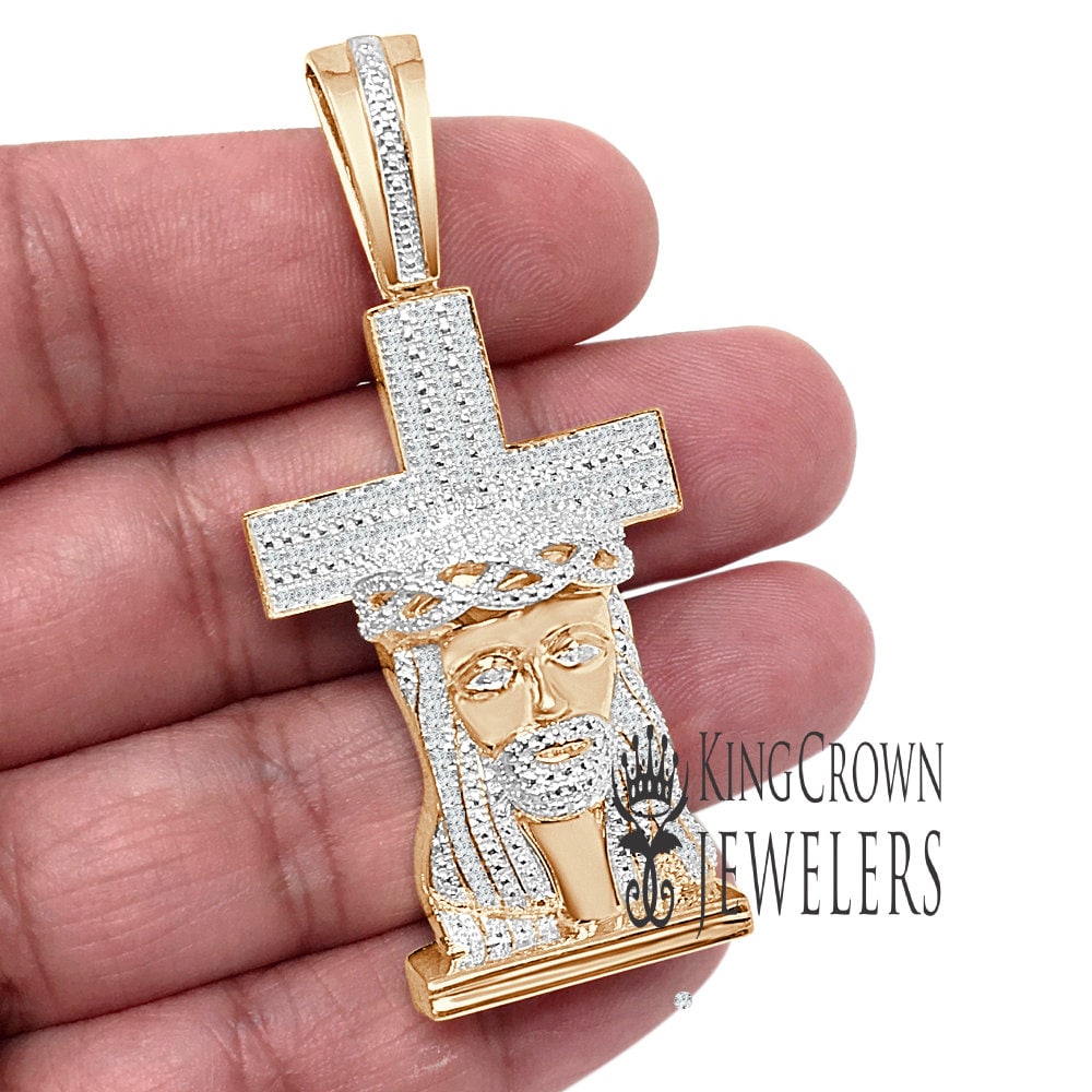 Real Genuine Diamonds 0.40 Cwt. Jesus Face Cross Custom Mens Pendant Charm 10K Rose Gold Finish 2.5''