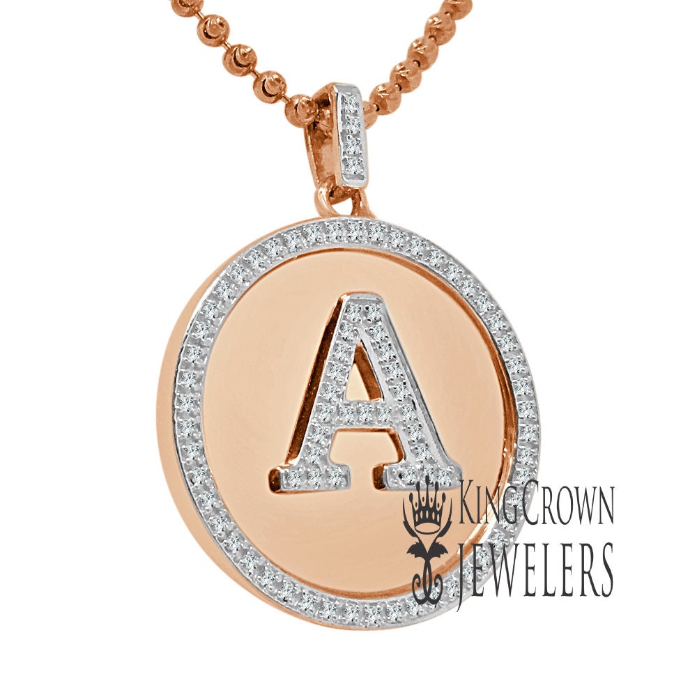 Real Genuine Authentic Diamonds Alphabet Initial Letters "A" Charm Round Pendent Chain Set 10K Gold Finish