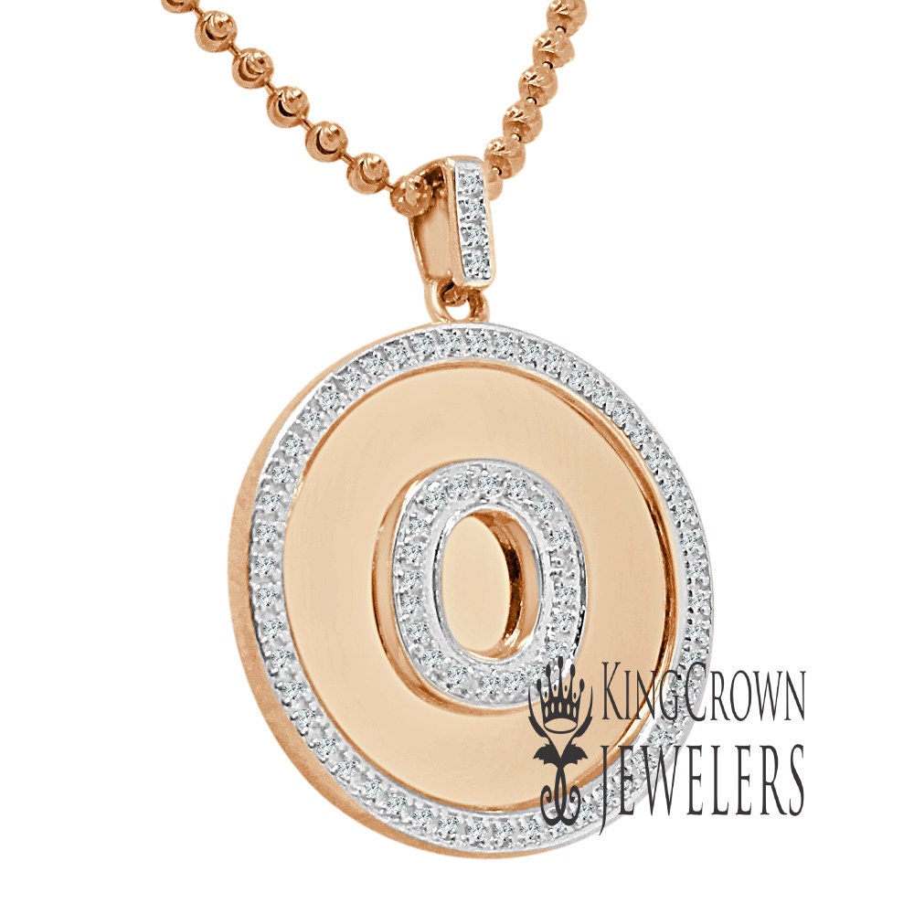 Real Genuine Authentic Diamonds Alphabet Initial Letters "O" Charm Round Pendent Chain Set 10K Gold Finish
