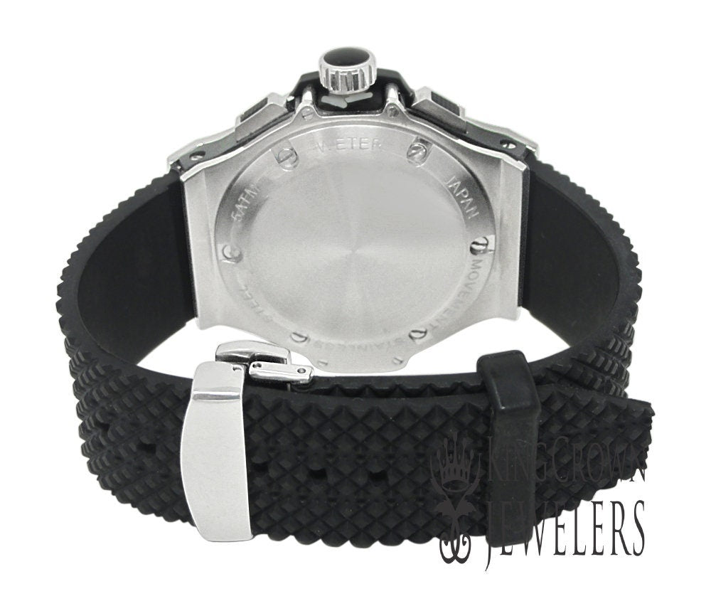 Mens Solid Full Stainless Steel Turnish Free Simulated Diamond Chronograph White Gold Tone Watch 50mm W/Date