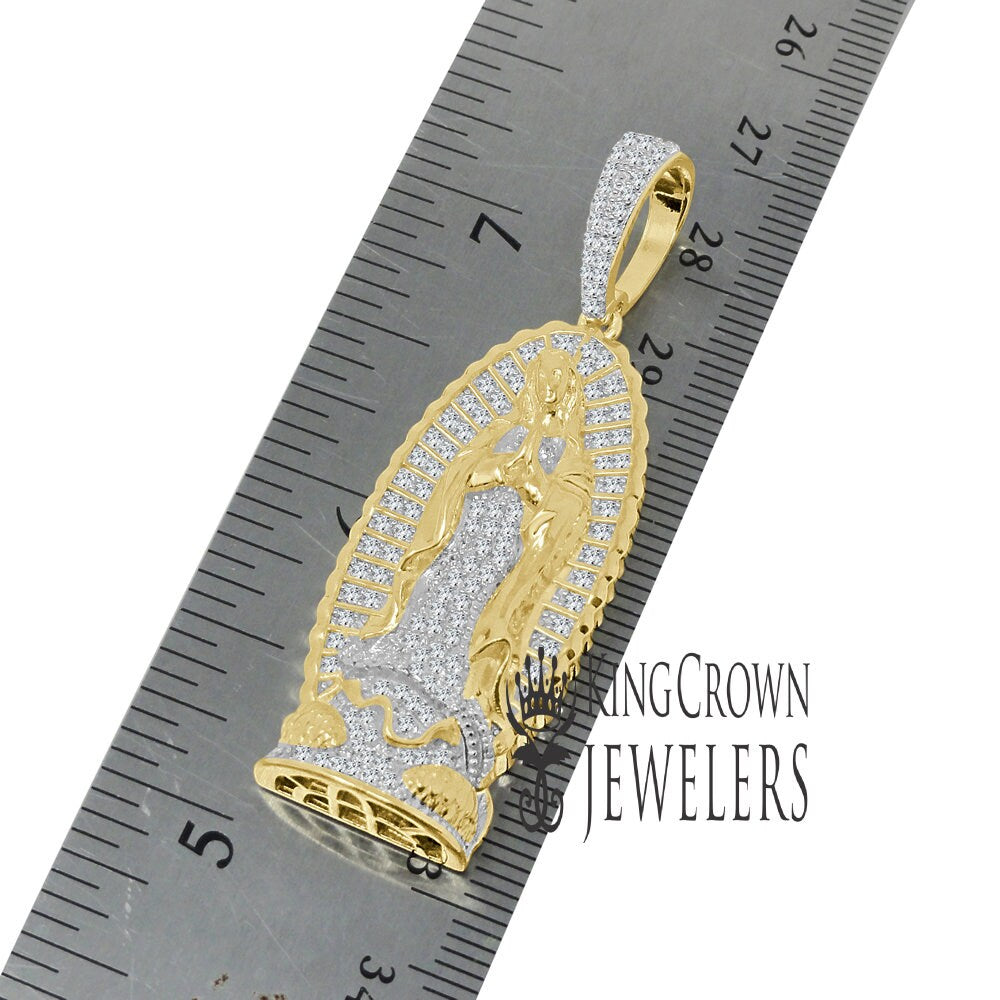 Real Sterling Silver Lady Of Guadalupe Mother Mary Simulated Diamond Pendant Charm + Chain