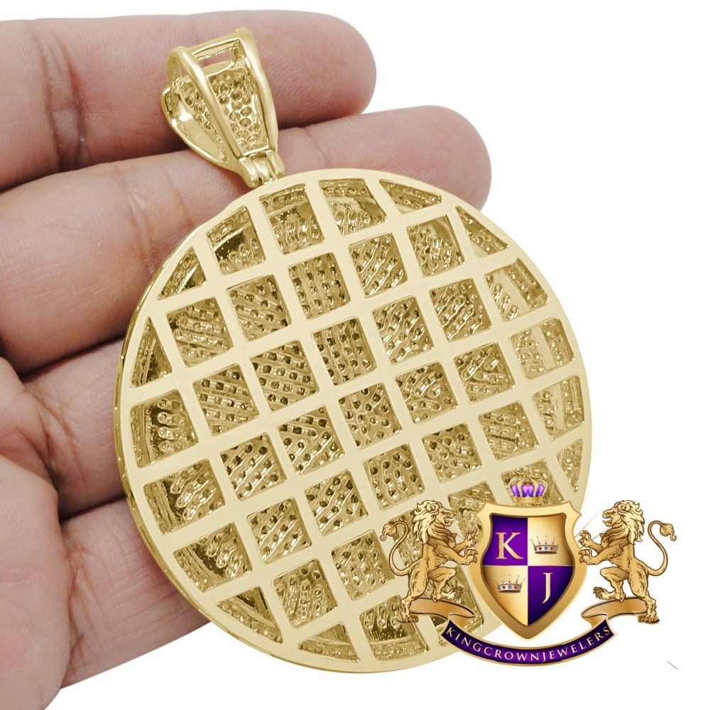 Mens XL 3.25'' 14K Yellow Gold Finish Simulated Diamond Egyptian Pharaoh King Tut Pendent Charm