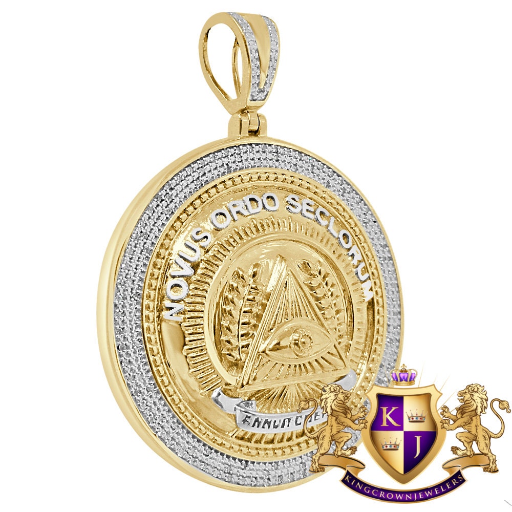 22 + Grams Real Genuine Diamond Masonic Annuit Coeptis Novus Ordo Illuminati Evil Eye Pendent Charm Medallion Big 2.25''