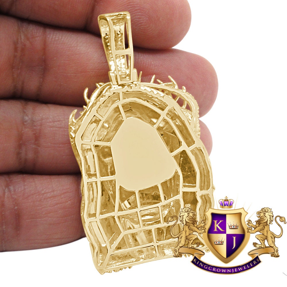 Mens Real Genuine Natural Diamond Jesus Face Piece 10K Yellow Gold Finish Pendent Charm 2.25''