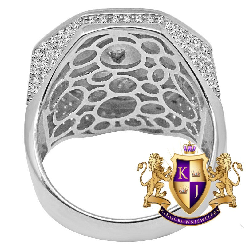 Mens Real White Gold On Sterling Silver Simulated Diamond Jesus Christ Face Lab Diamond Ring Band