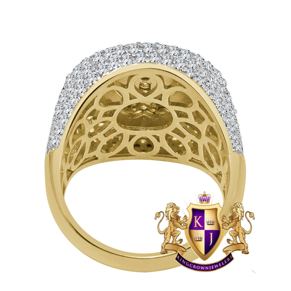 Mens Real Yellow Gold Sterling Silver Simulated Diamond Marijuana Leaf Plant Lab Diamond Ring Band