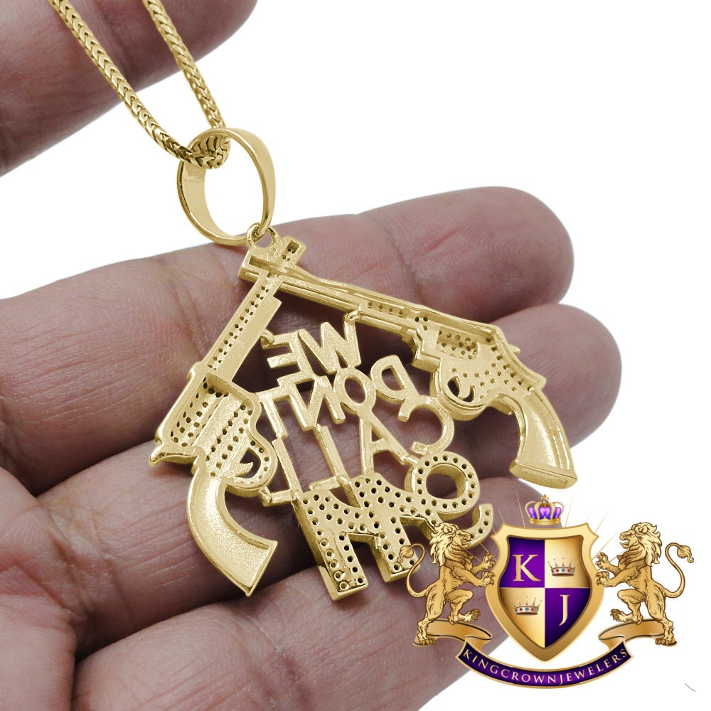 Men's Real Genuine Authentic Diamond 0.75 Cwt. "We Don't Call 911" Custom Pendent 10K Solid Gold Finish Charm Neckless Chain Set