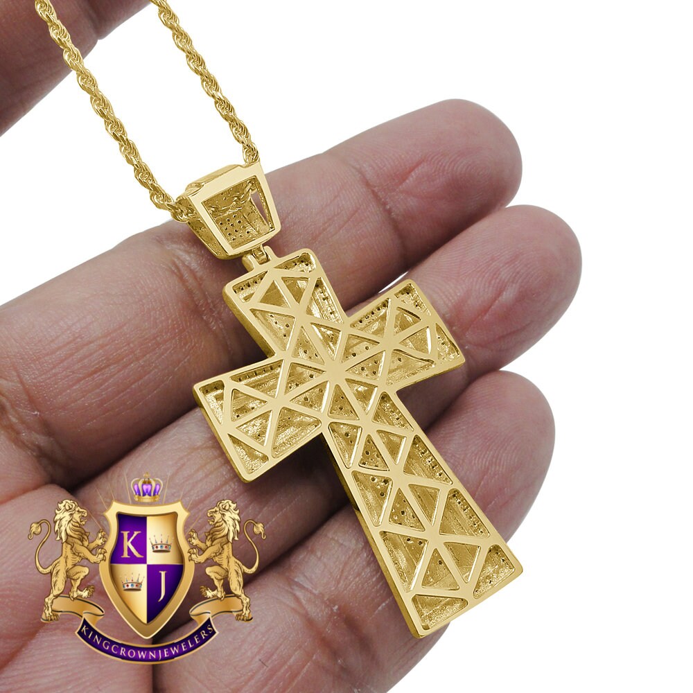 Real Genuine Diamond 0.50 Cwt. Jesus Cross Pendent Charm Chain Set 10K Yellow Gold Finish 2'''