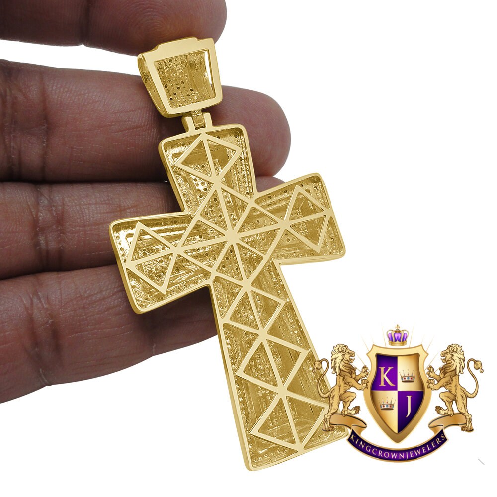 Real Genuine Diamond 0.50 Cwt. Jesus Cross Pendent Charm 10K Yellow Gold Finish Big 2.75''