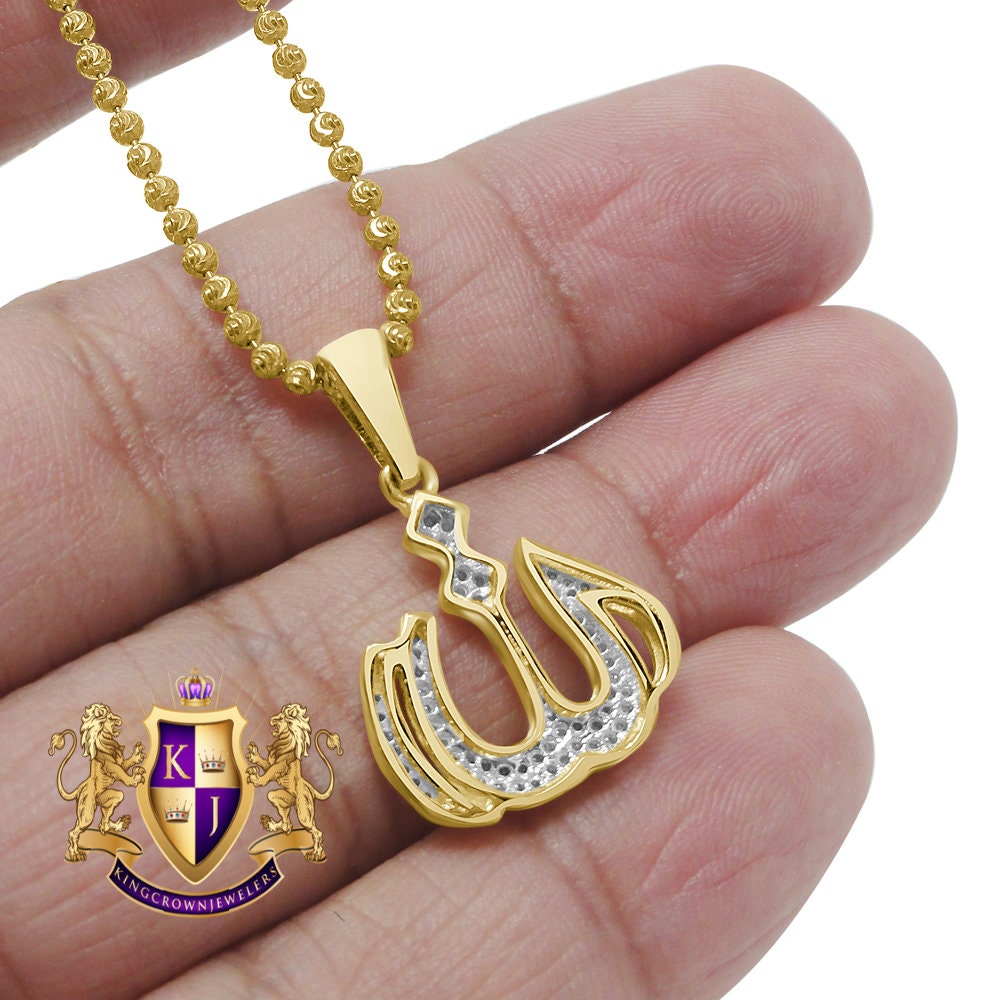 100% 10K Real Yellow Gold Genuine Diamond Allah God Muslim Islamic Arabic Mini Pendant Charm