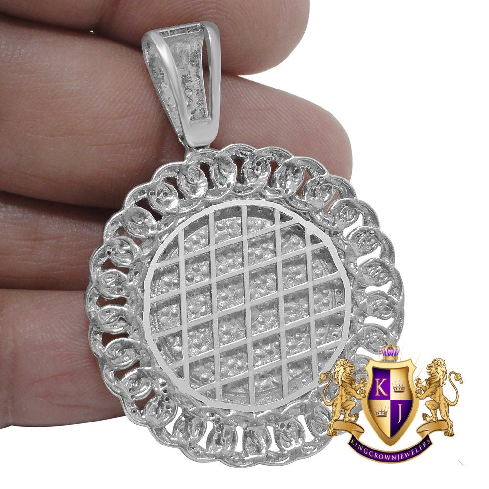 Real Genuine Diamond Lucky Horse shoes Round Charm 10K White Gold Finish Pendent 2''