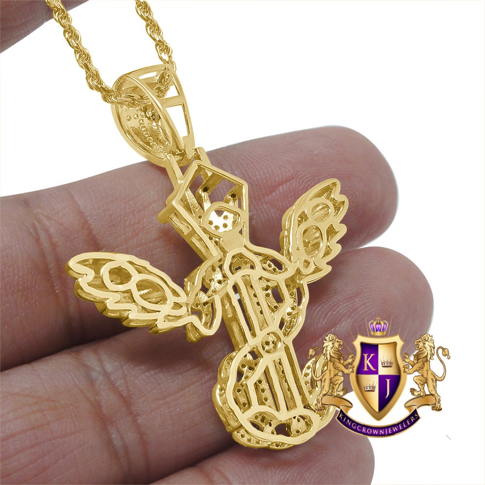 Men's Flying Money Dollar Sign Crown Custom Pendent Real Sterling Silver Charm Chain Set