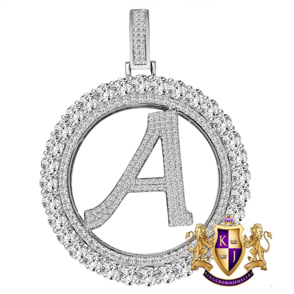 Big 3'' Solitaire 33+ Grams Genuine Sterling Silver 14K Yellow Gold Over Simulated Diamond Initial Letter Alphabet Pendant Charm Medallion