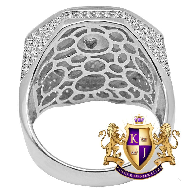 Men's Big Bold 22mm Genuine Real Sterling Silver 14k White Gold Over Masonic Freemason Mason G Compass 4.00 Cwt. Simulated Diamond Ring Band