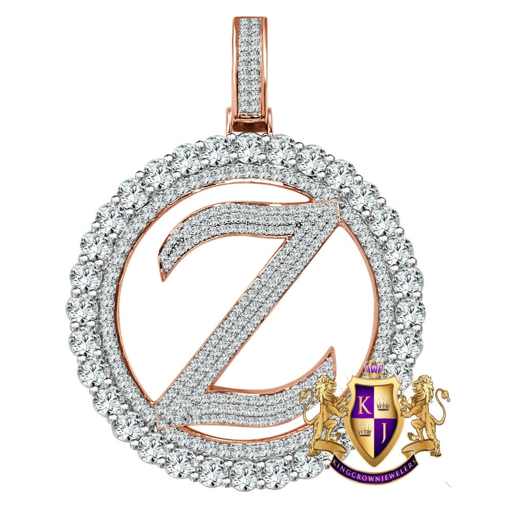 Big XL 3'' Solitaire Real Sterling Silver Gold Finish Simulated Diamond Initial Letter Alphabet "Z" Pendent Charm Medallion