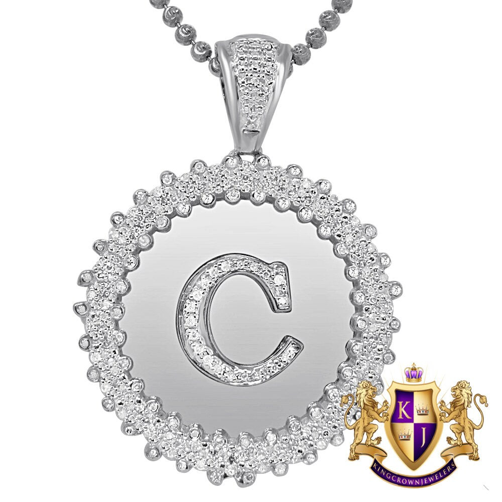 Real Genuine Authentic Diamond 0.85 Cwt. Initial Letter Alphabet "C" Round Flower Pendent Charm Chain Set 1.65''