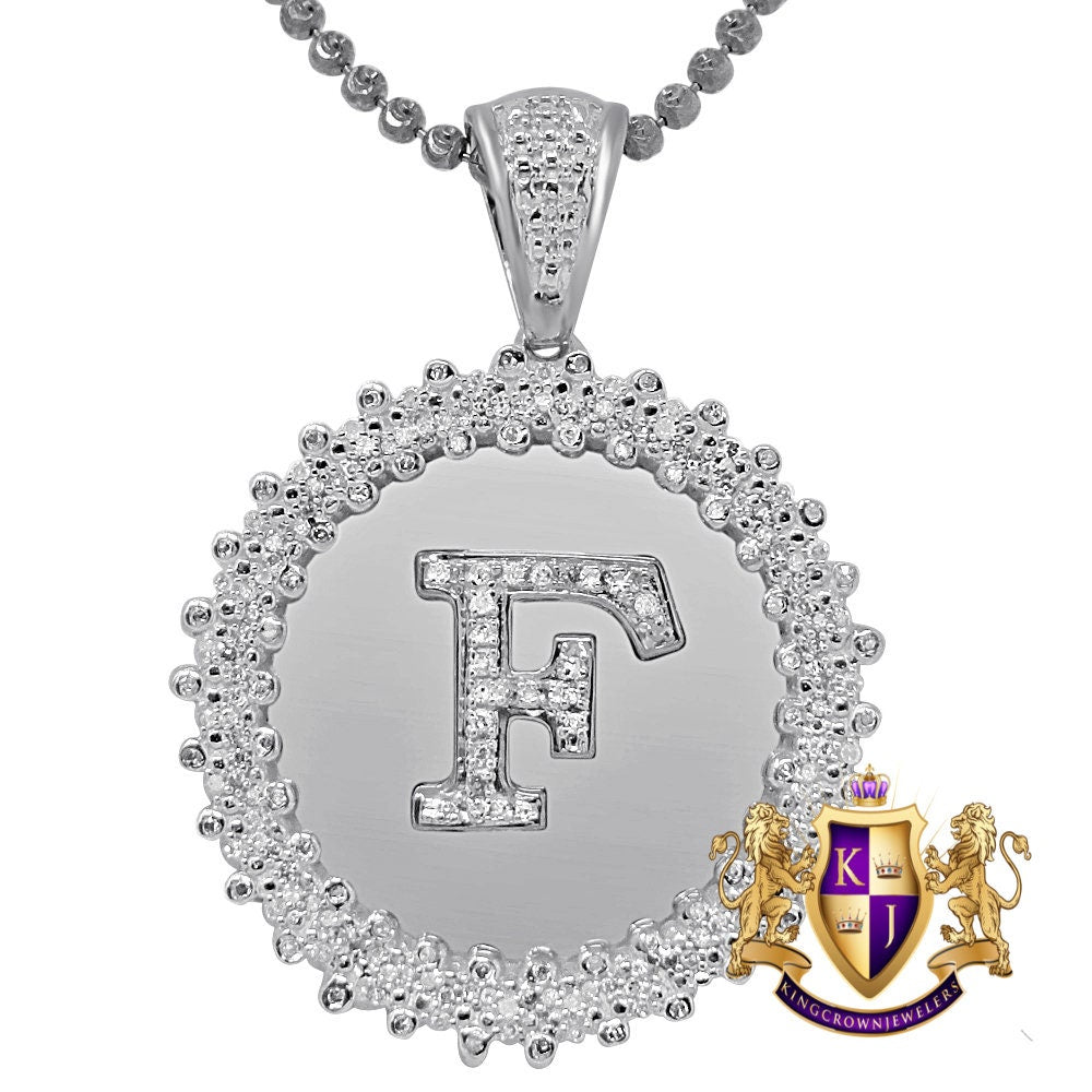 Real Genuine Authentic Diamond 0.85 Cwt. Initial Letter Alphabet "F" Round Flower Pendent Charm Chain Set 1.65''