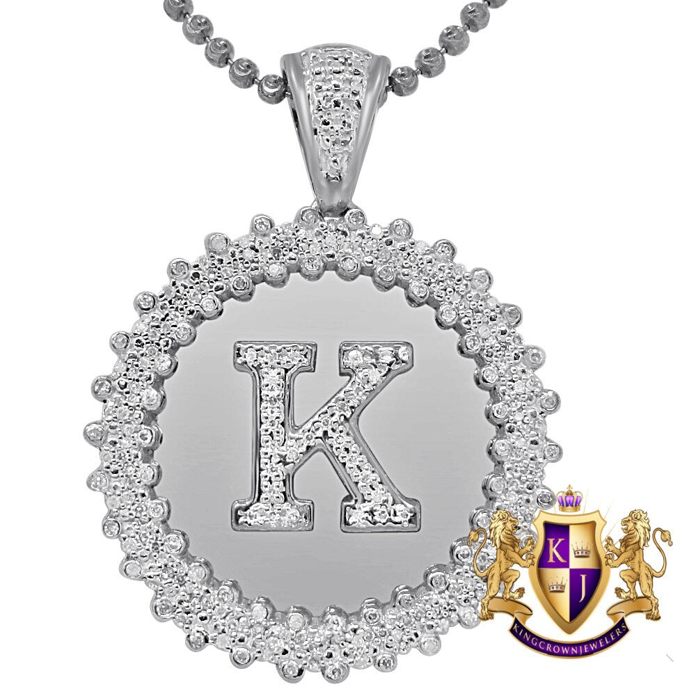 Real Genuine Authentic Diamond 0.85 Cwt. Initial Letter Alphabet "K" Round Flower Pendent Charm Chain Set 1.65''