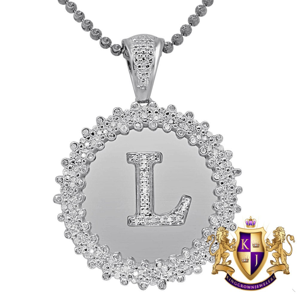 Real Genuine Authentic Diamond 0.85 Cwt. Initial Letter Alphabet "L" Round Flower Pendent Charm Chain Set 1.65''