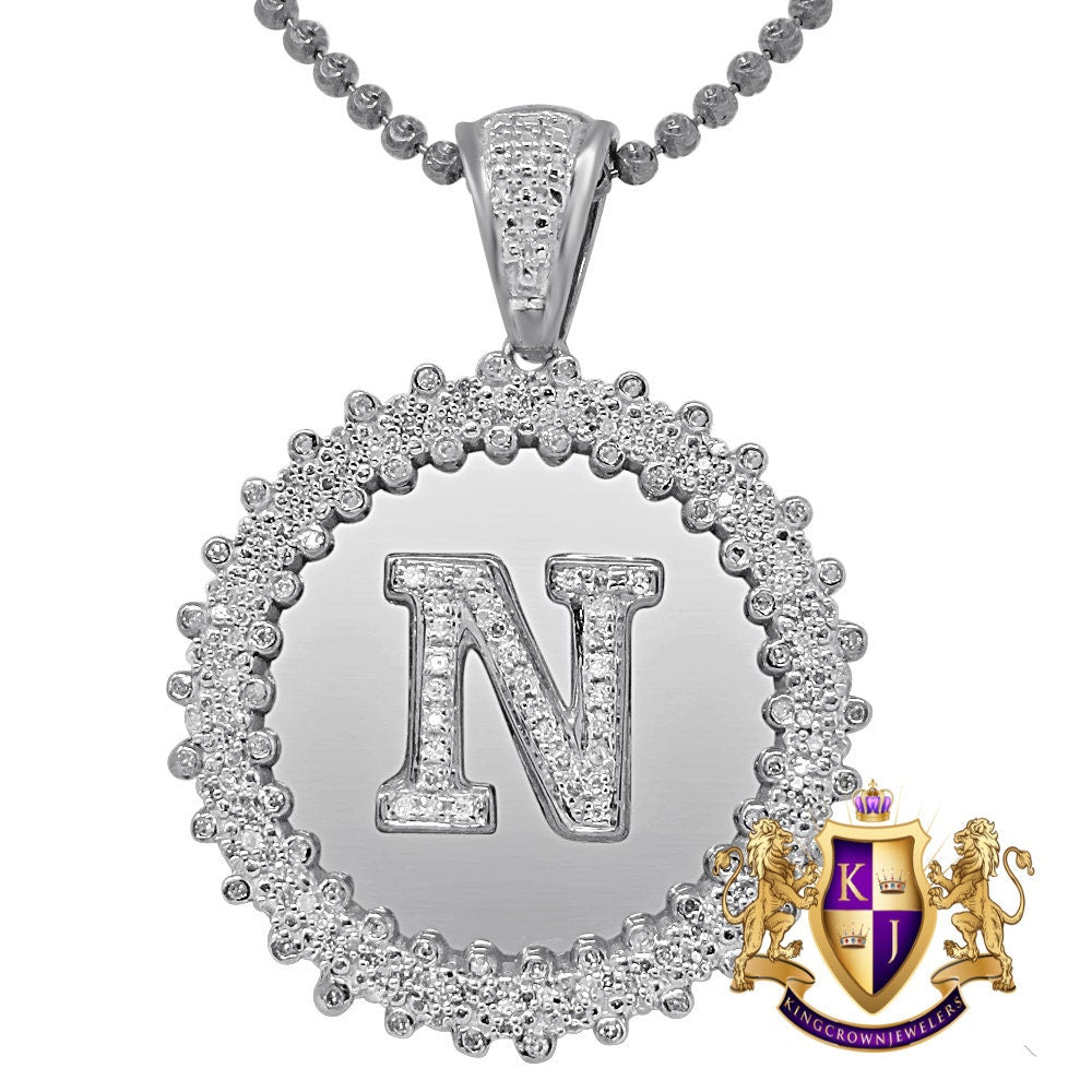 Real Genuine Authentic Diamond 0.85 Cwt. Initial Letter Alphabet "N" Round Flower Pendent Charm Chain Set 1.65''